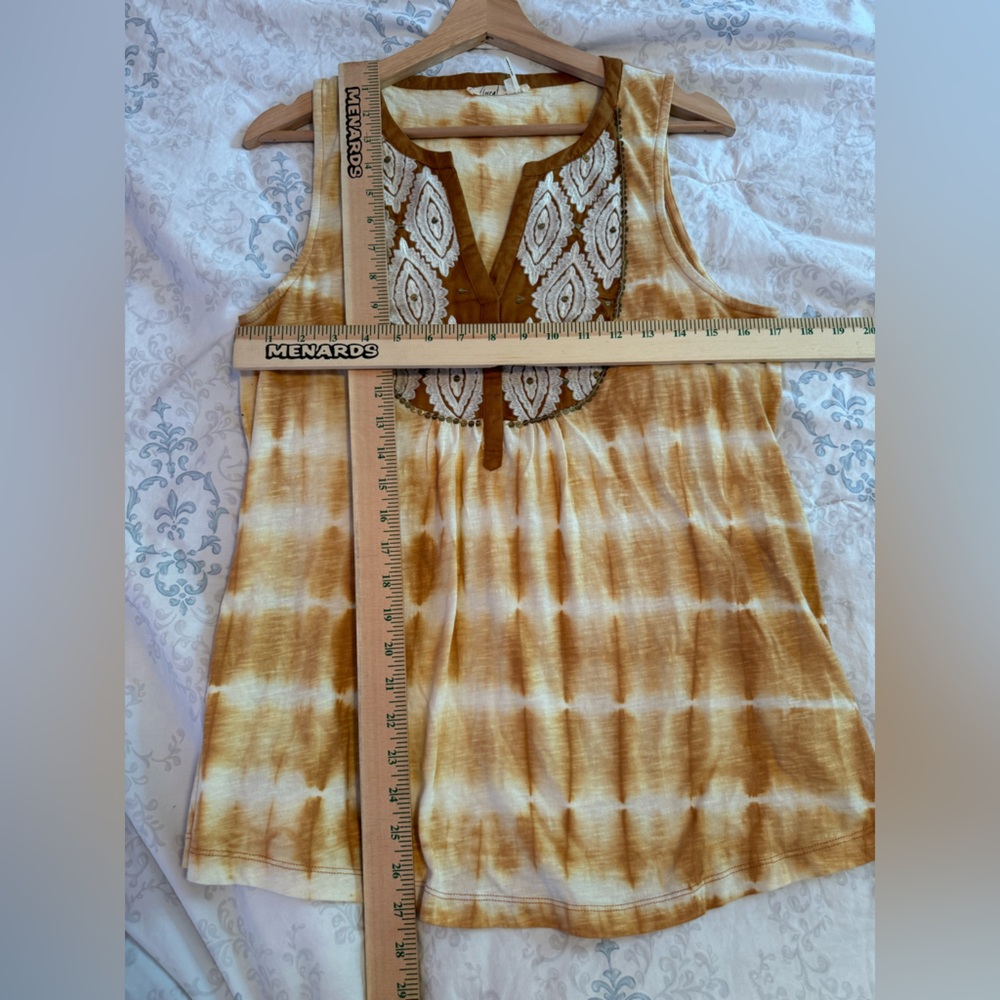 Anthropologie Tie Dye Embroidered Tank‎ Top Floreat tan/white size small - Picture 9 of 9